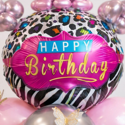 Designer Pink & Silver Balloon Bouquet Arrangement with 3D Butterflies for 7th Birthday