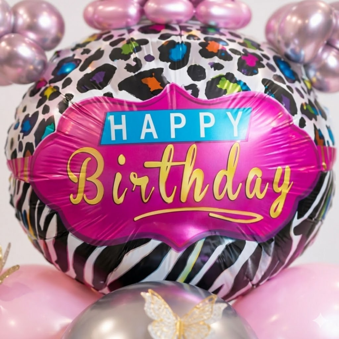 Designer Pink & Silver Balloon Bouquet Arrangement with 3D Butterflies for 8th Birthday