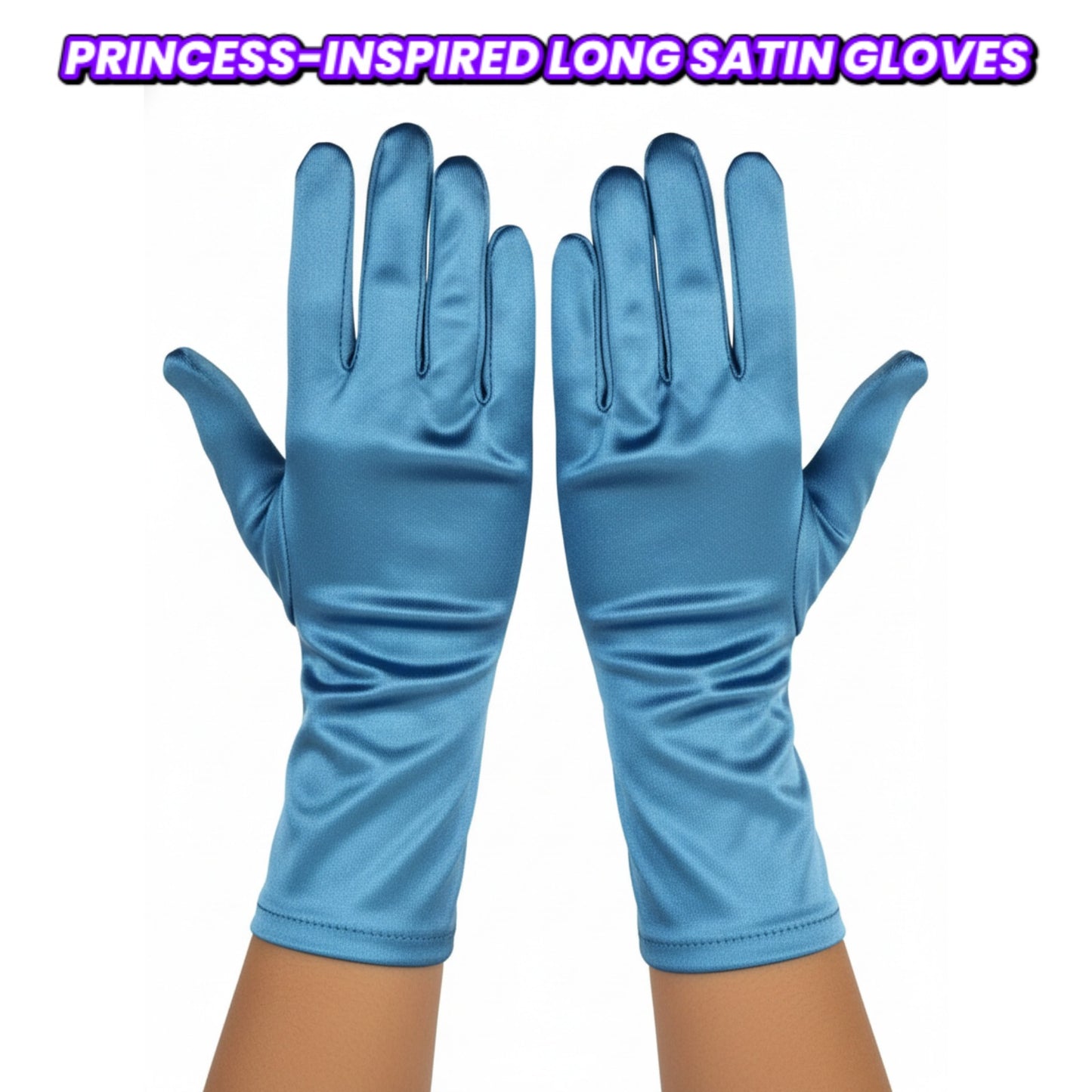 Long Satin Blue Gloves for Kids