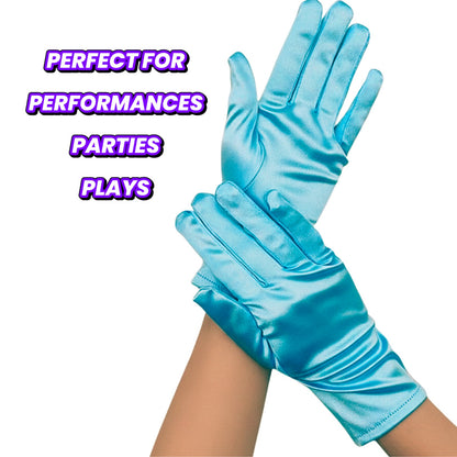 Long Satin Blue Gloves for Kids