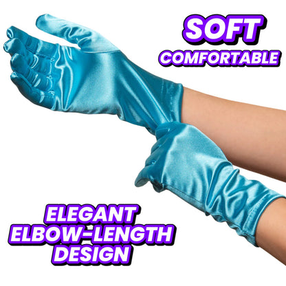 Long Satin Blue Gloves for Kids