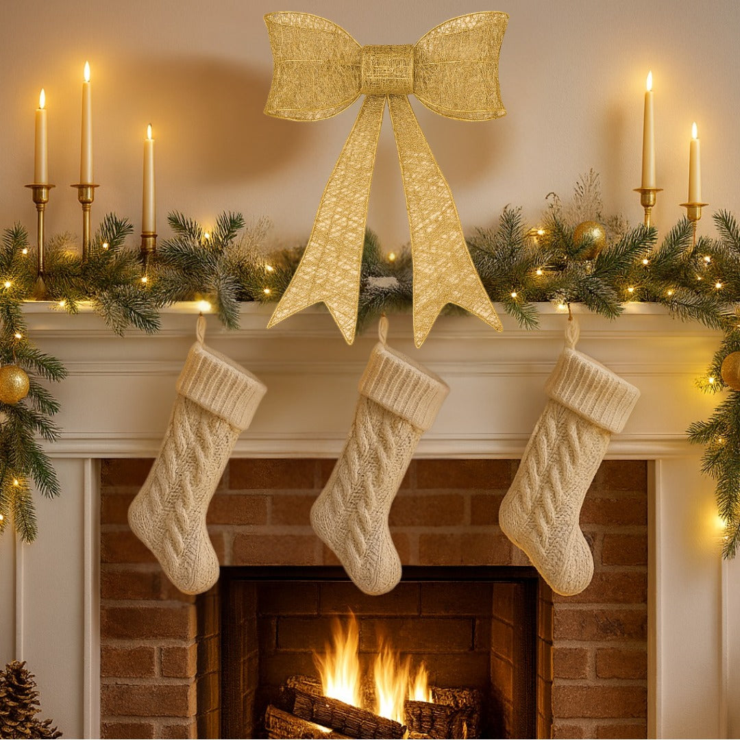 Large Golden Glitter Bow Christmas Decoration