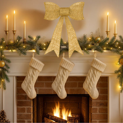 Large Golden Glitter Bow Christmas Decoration