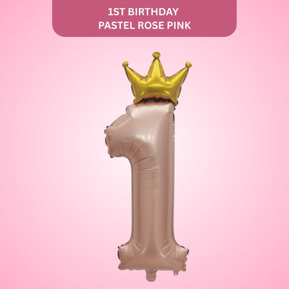 1st Birthday Pastel Rose Pink W/crown Balloon 52"-1PC
