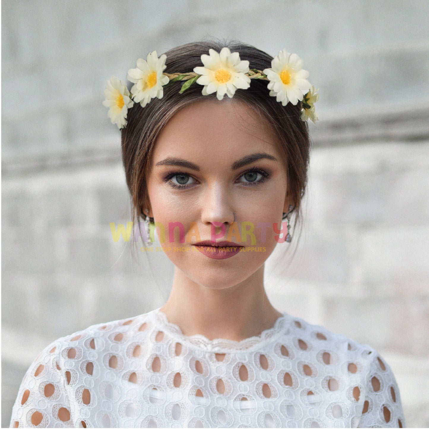 Baby Sunfowers White Floral Tiara w/Elastic Headba