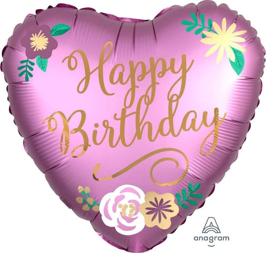 Happy Birthday Heart Pink Satin Balloons 18" S40