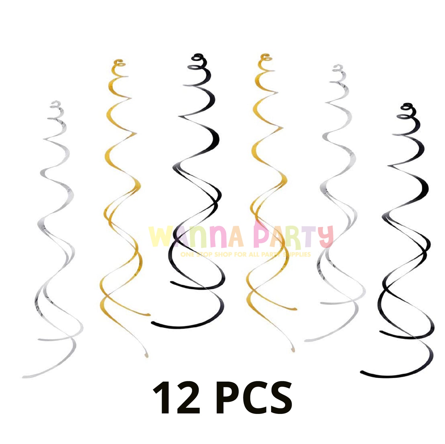 Black Golden and Silver Swirl Decoration - 12 PCS