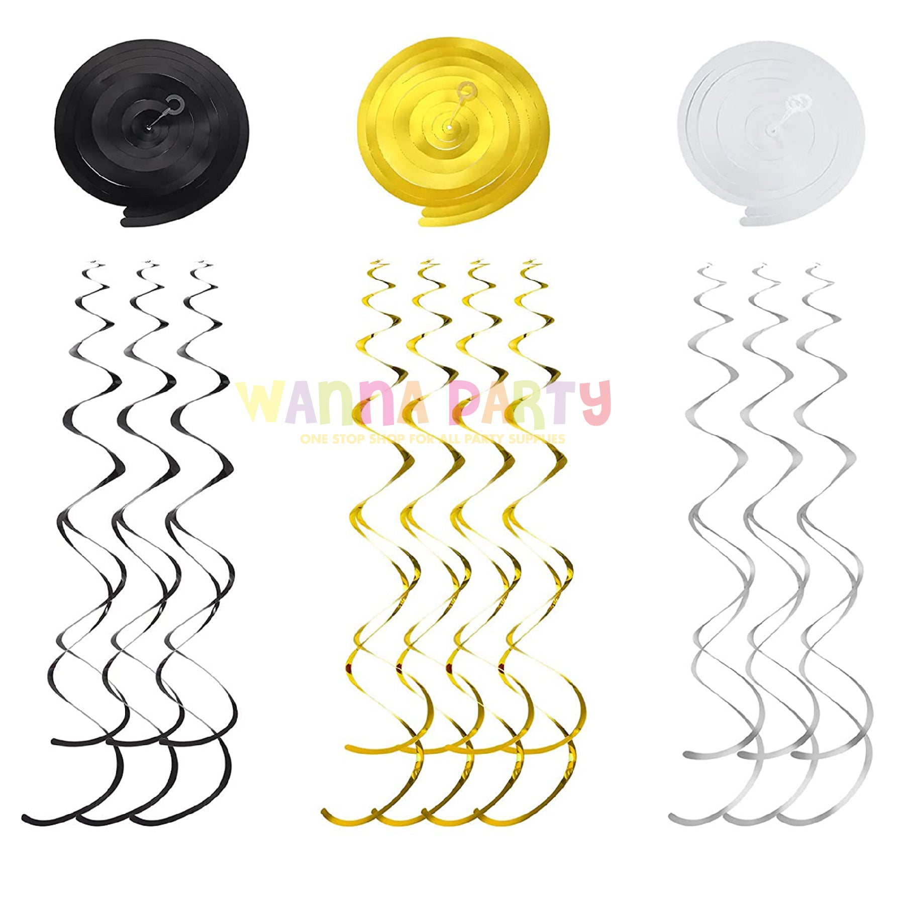 Black Golden and Silver Swirl Decoration - 12 PCS