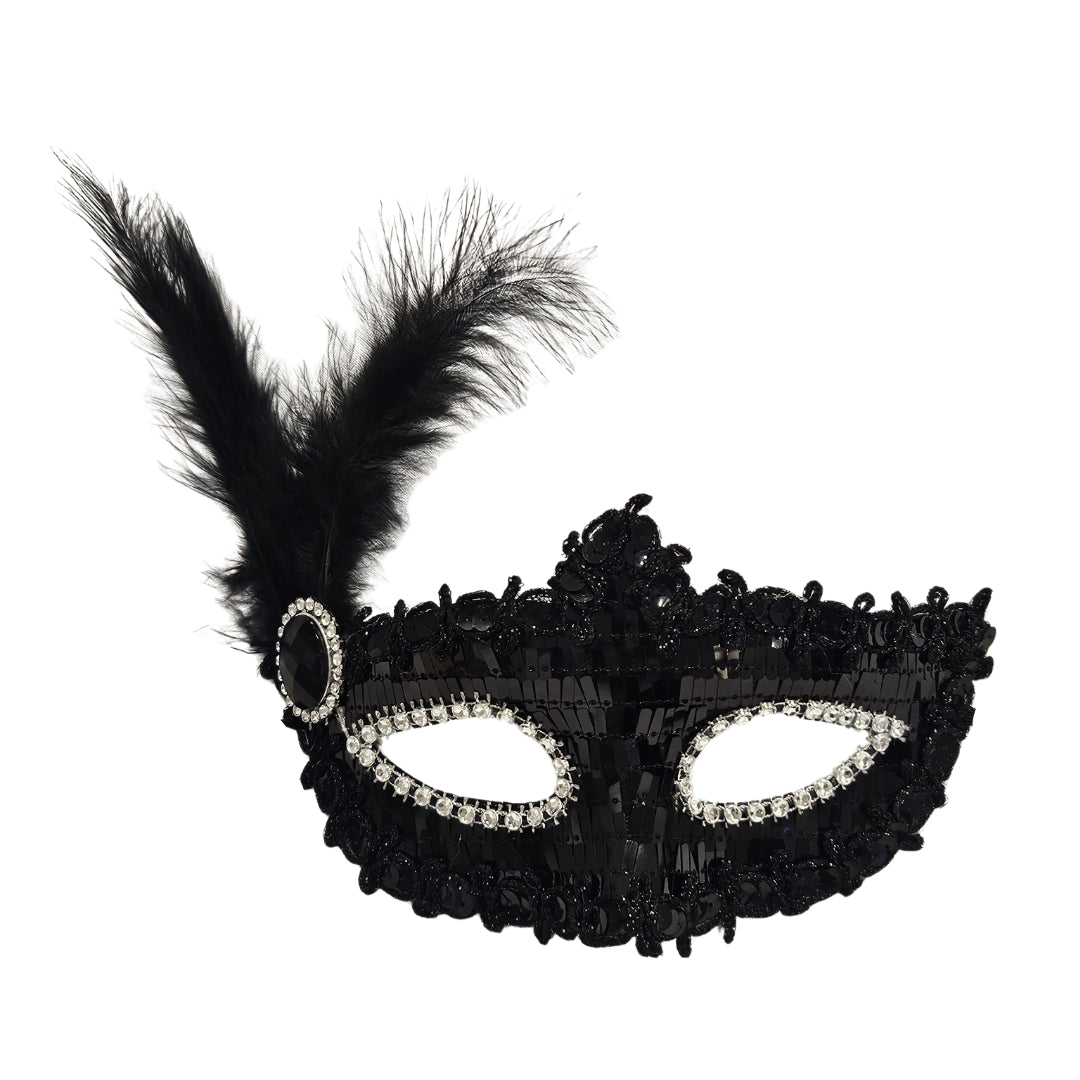 Masquerade Mask Black Color with Shinny Sequin for Women - 1PC