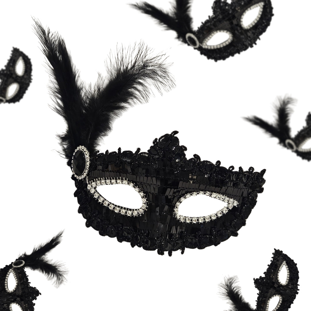 Masquerade Mask Black Color with Shinny Sequin for Women - 1PC