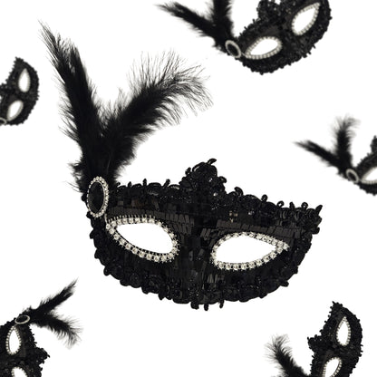 Masquerade Mask Black Color with Shinny Sequin for Women - 1PC