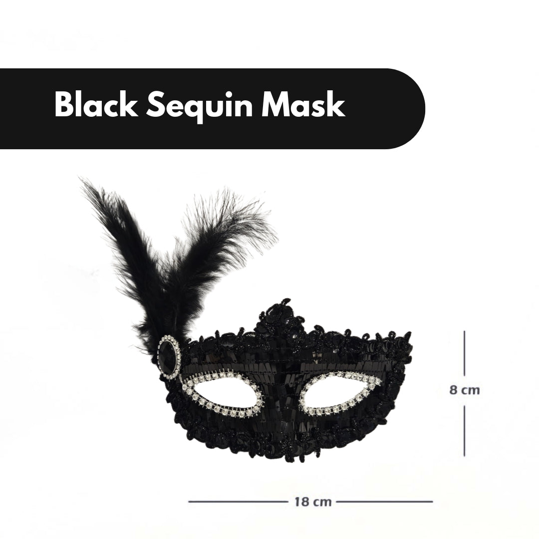 Masquerade Mask Black Color with Shinny Sequin for Women - 1PC