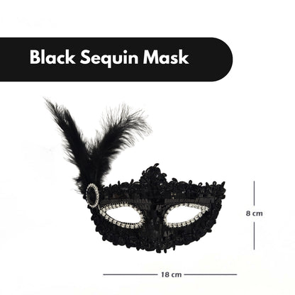 Masquerade Mask Black Color with Shinny Sequin for Women - 1PC