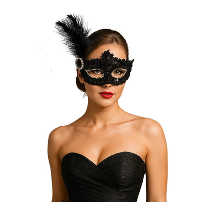 Masquerade Mask Black Color with Shinny Sequin for Women - 1PC