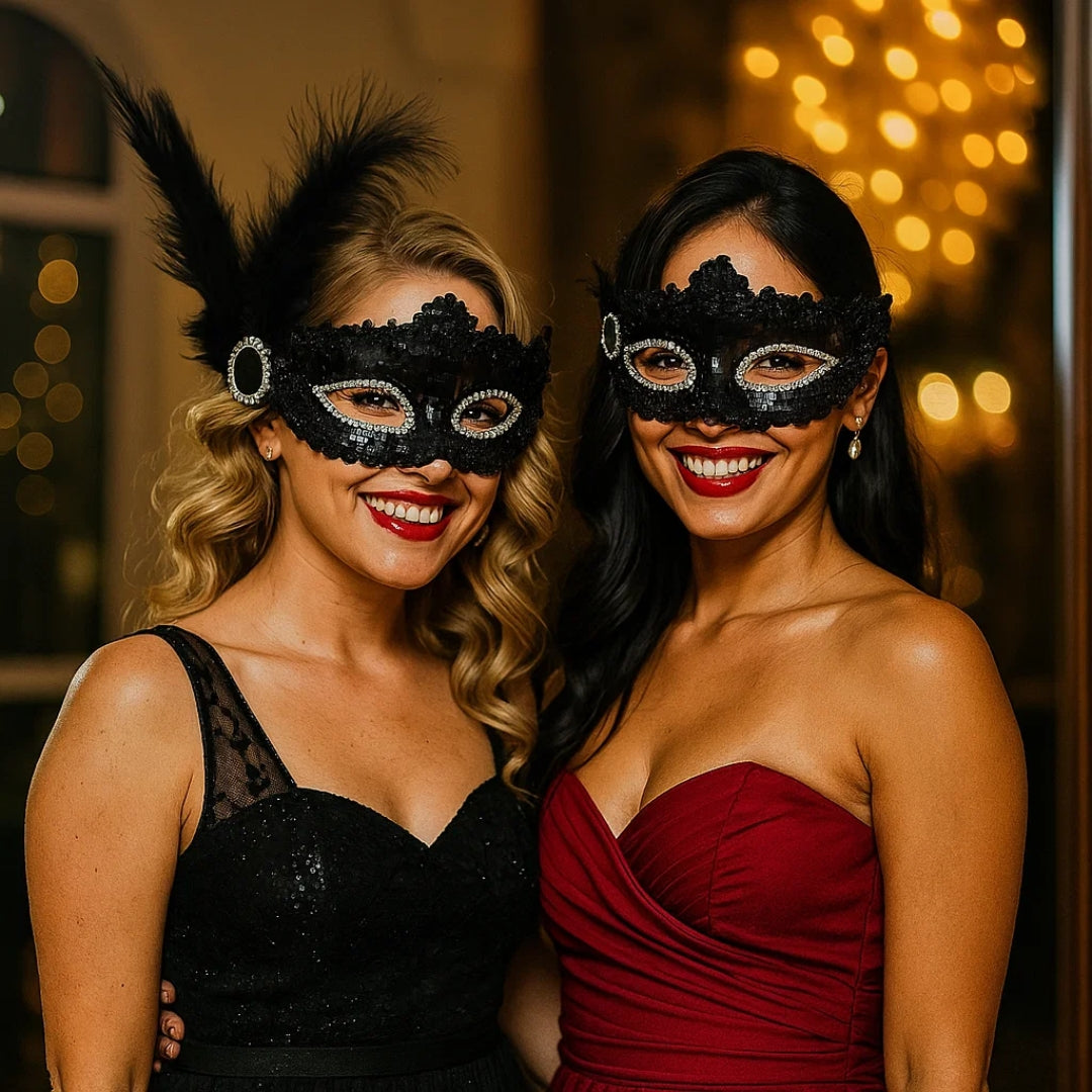 Masquerade Mask Black Color with Shinny Sequin for Women - 1PC