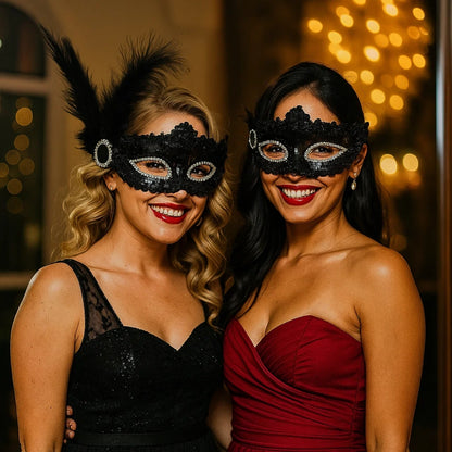 Masquerade Mask Black Color with Shinny Sequin for Women - 1PC