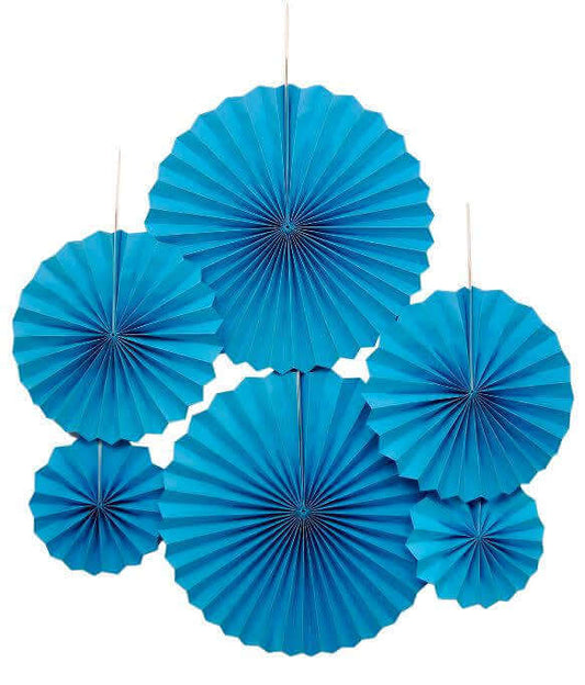 Paper Fan Decoration Blue - 6PC