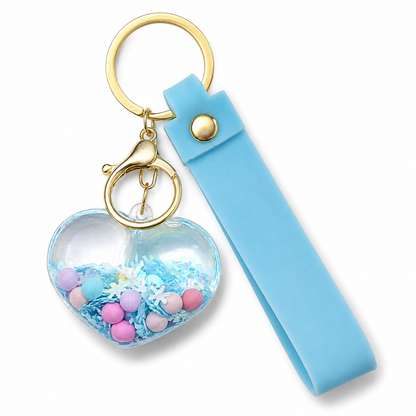 Heart Beads Keychain Blue Strap - Cute Bag Charm for Girls | Wanna Party - Image 2