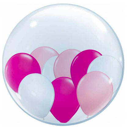 Bobo Clear Balloon - Dark & Light Pink & White Balloons 10Pc