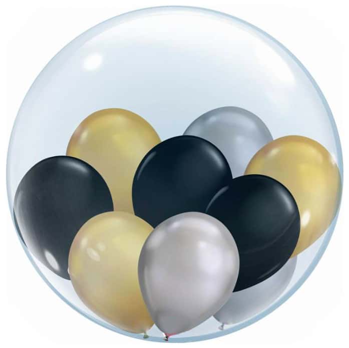 Bobo Transparent Balloon w/Golden, Black & Silver Balloons - 10PC