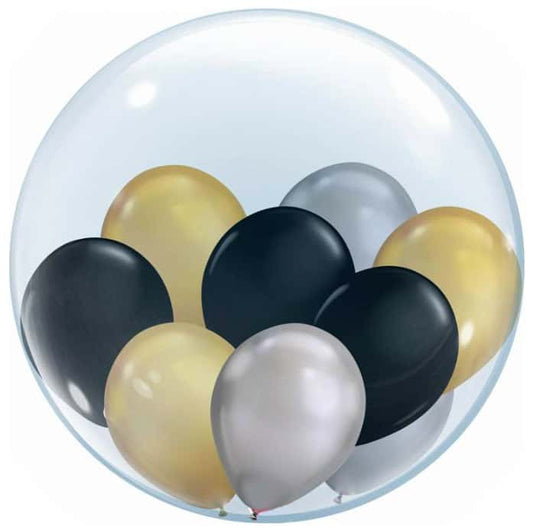 Bobo Transparent Balloon w/Golden, Black & Silver Balloons - 10PC