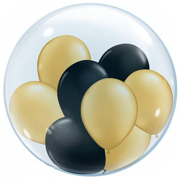 Bobo Transparent Balloon w/Golden & Black Balloons - 10PC