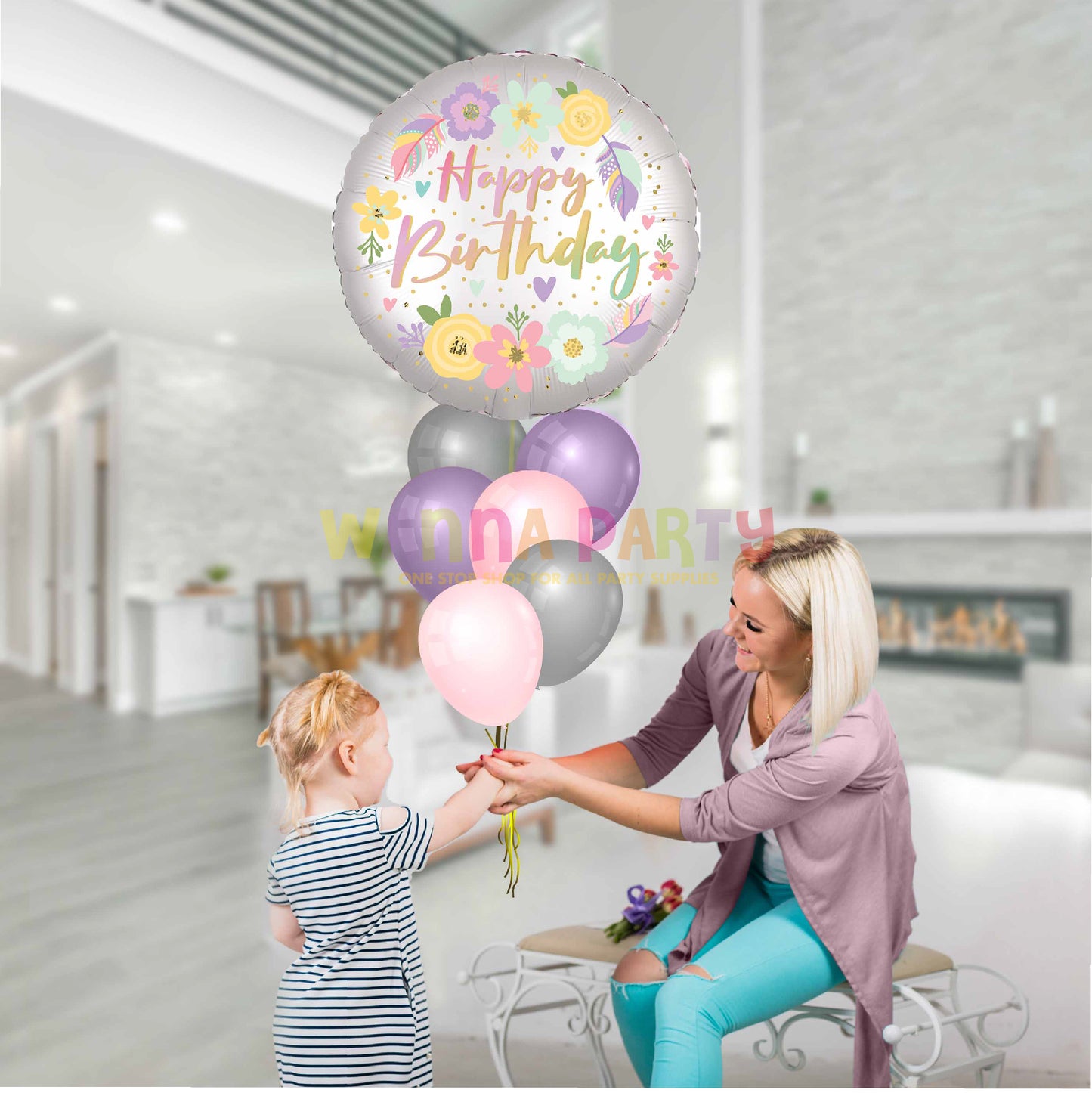 Boho Satin Birthday Balloon 18 Inch