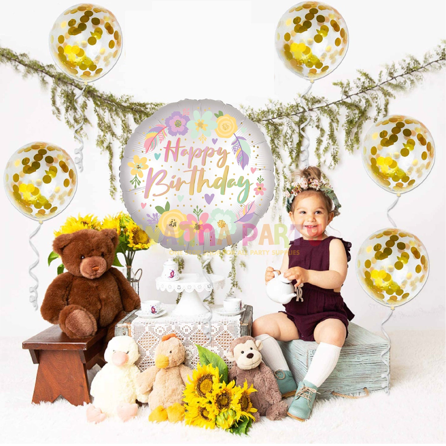 Boho Satin Birthday Balloon 18 Inch