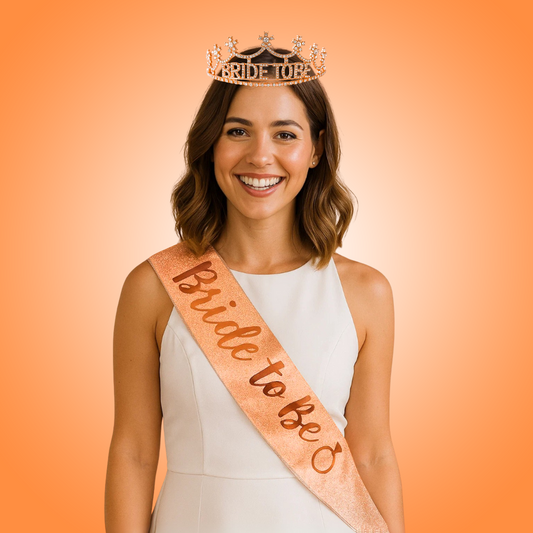 Bride to Be Sash & Crystal Rhinestone Rose Gold Birthday Headband Combo Set - 2PC