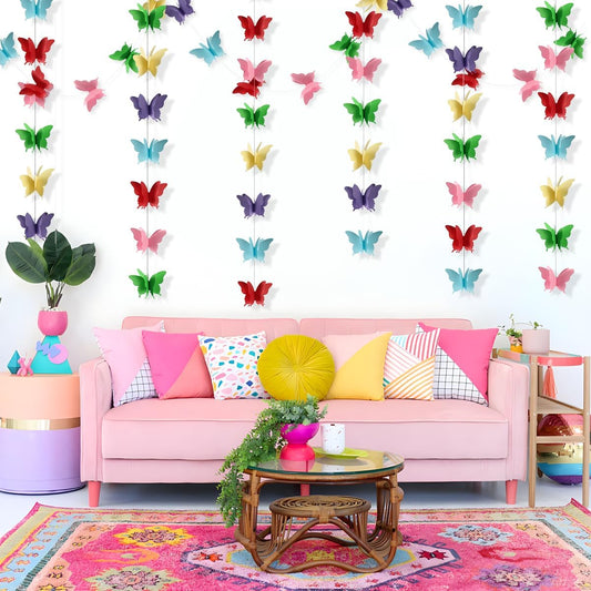 Butterfly Multicolor 3D String Decoration - Size - Over 9FT  - 4PC