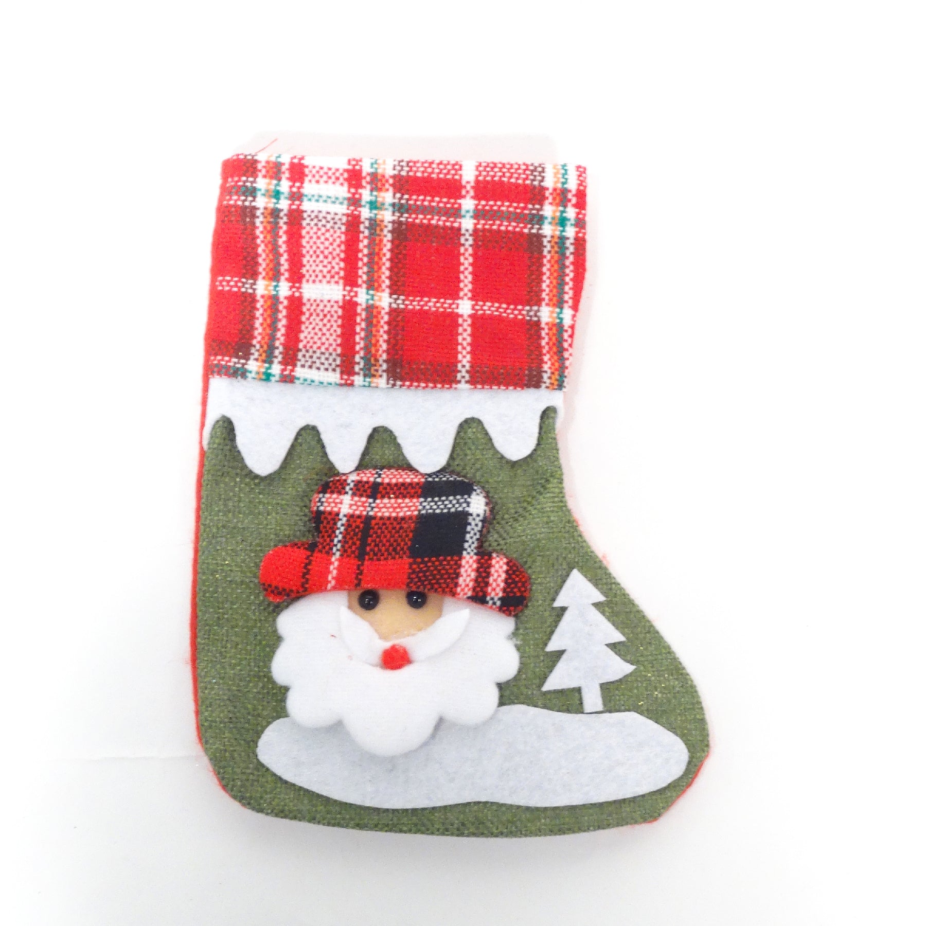 Red &amp; White Chequred Christmas Stockings with Christmas Tree Santa