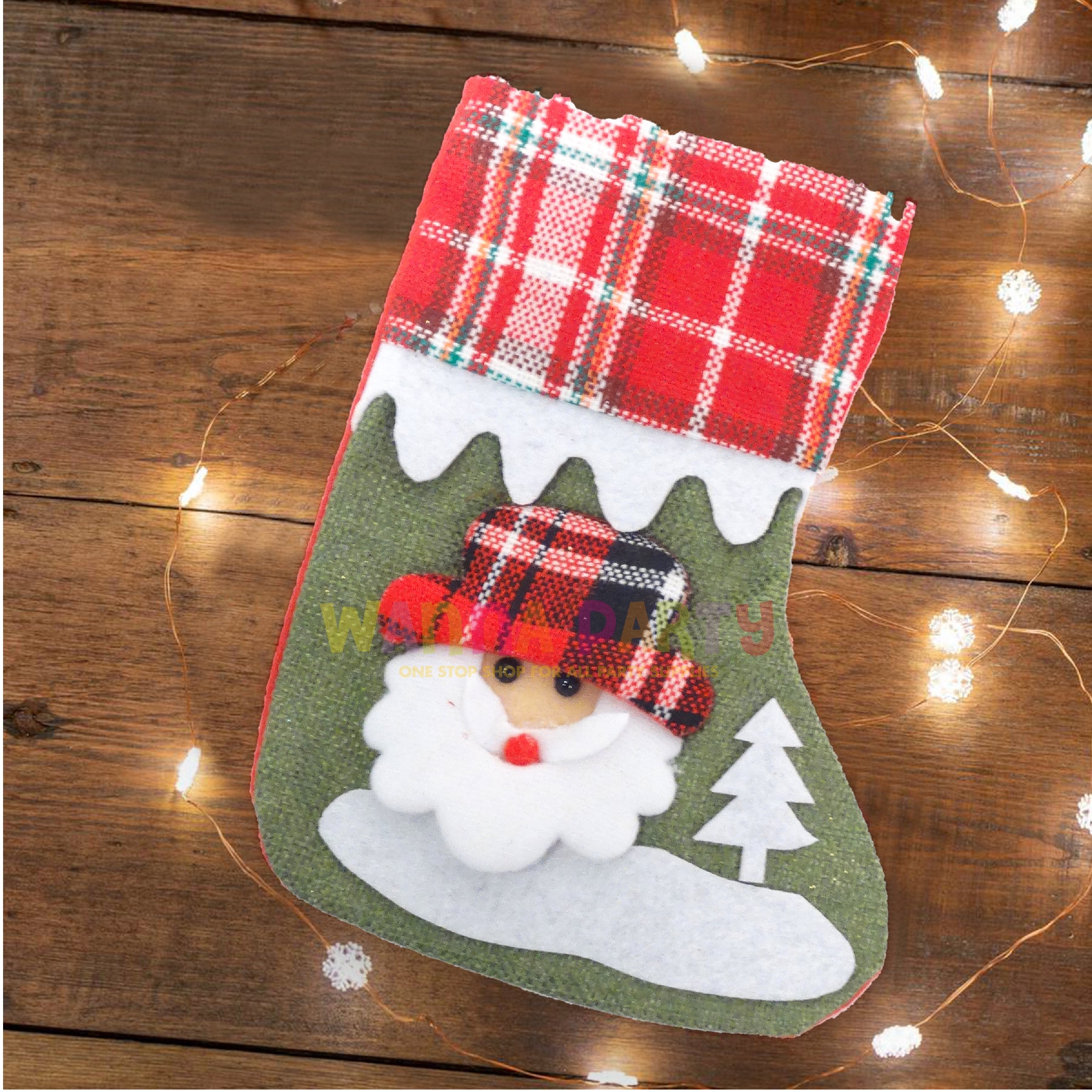 Red &amp; White Chequred Christmas Stockings with Christmas Tree Santa