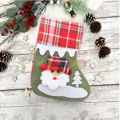 Red &amp; White Chequred Christmas Stockings with Christmas Tree Santa