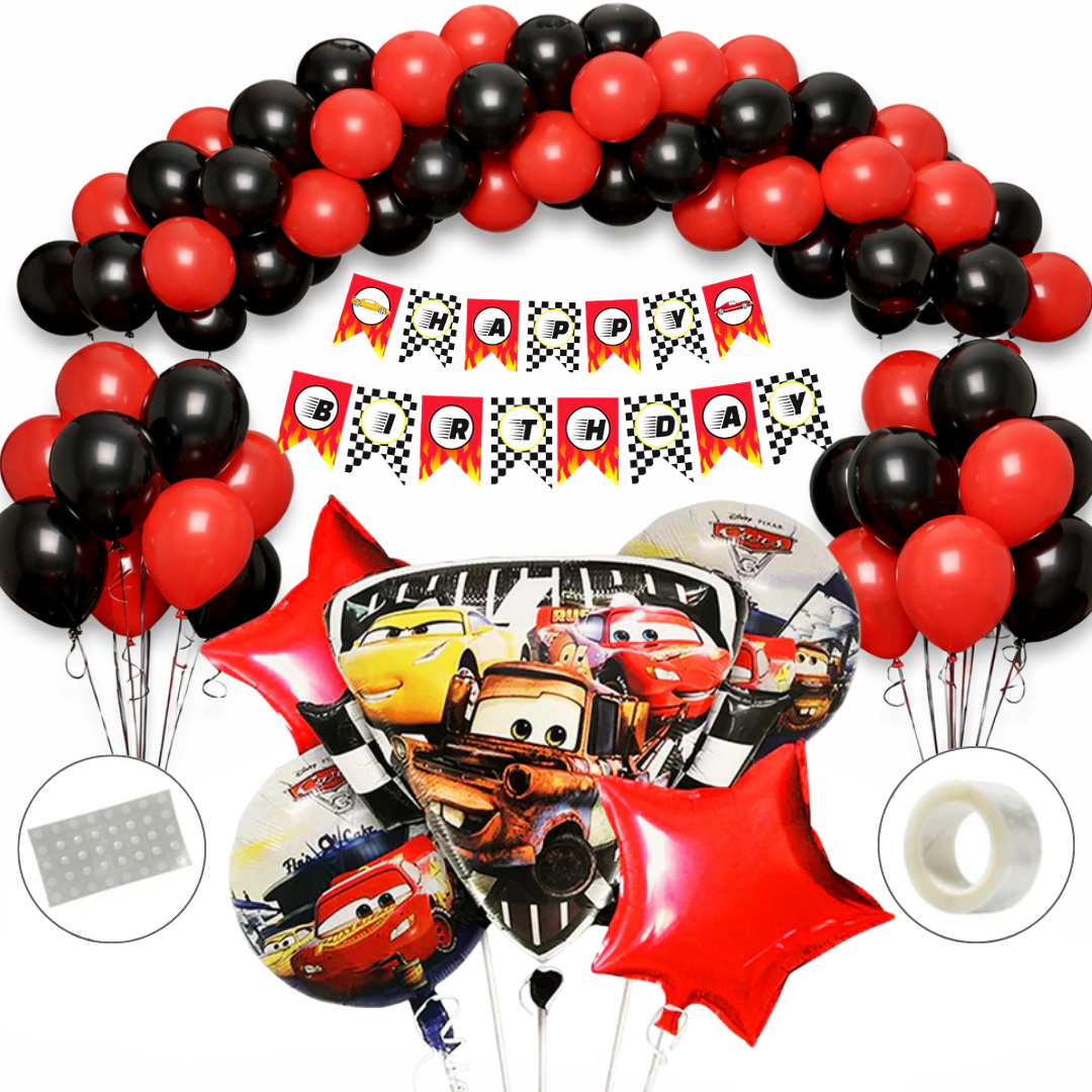 Racing Car Theme Birthday Decoration Combo Kit with Banner and Balloons