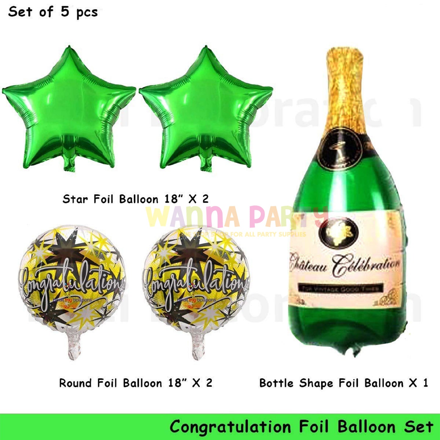 Champagne & Congrats Foil Balloon Set - 5PC