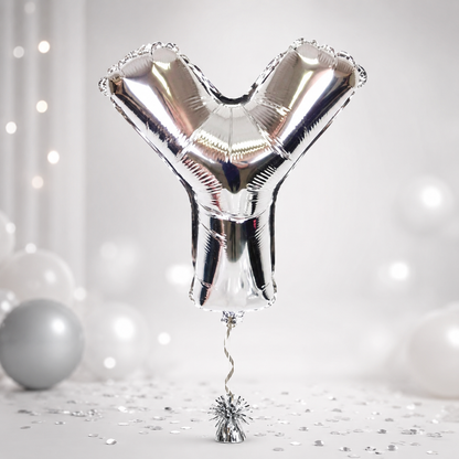 Silver Letter Y Foil Balloon, Metallic Alphabet Balloon