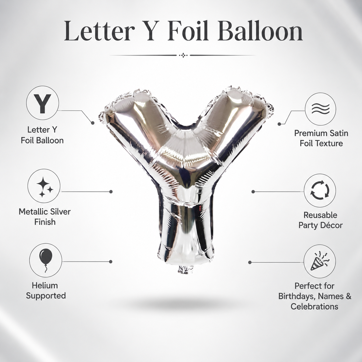 Silver Letter Y Foil Balloon, Metallic Alphabet Balloon