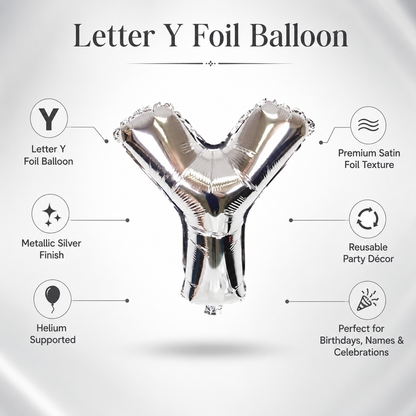 Silver Letter Y Foil Balloon, Metallic Alphabet Balloon