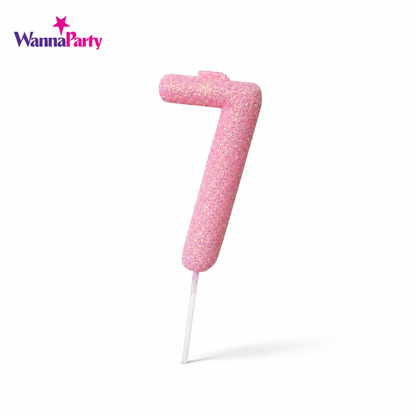 Glitter Designer Pink Candle Number 7 | Cake Candles