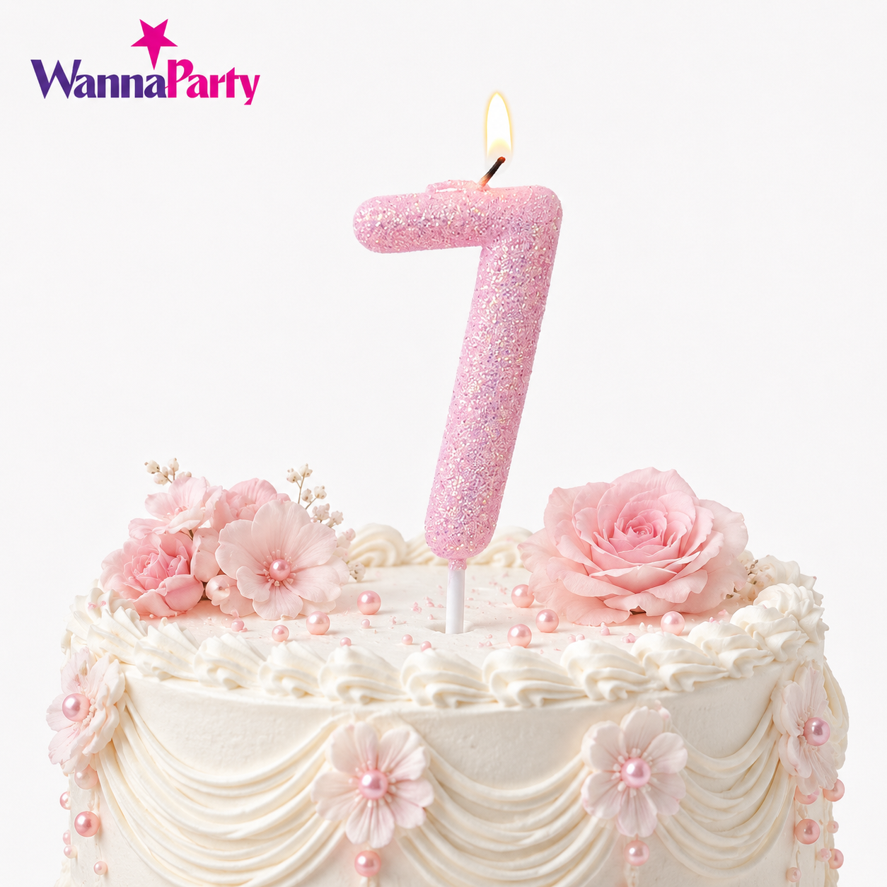 Glitter Designer Pink Candle Number 7 | Cake Candles