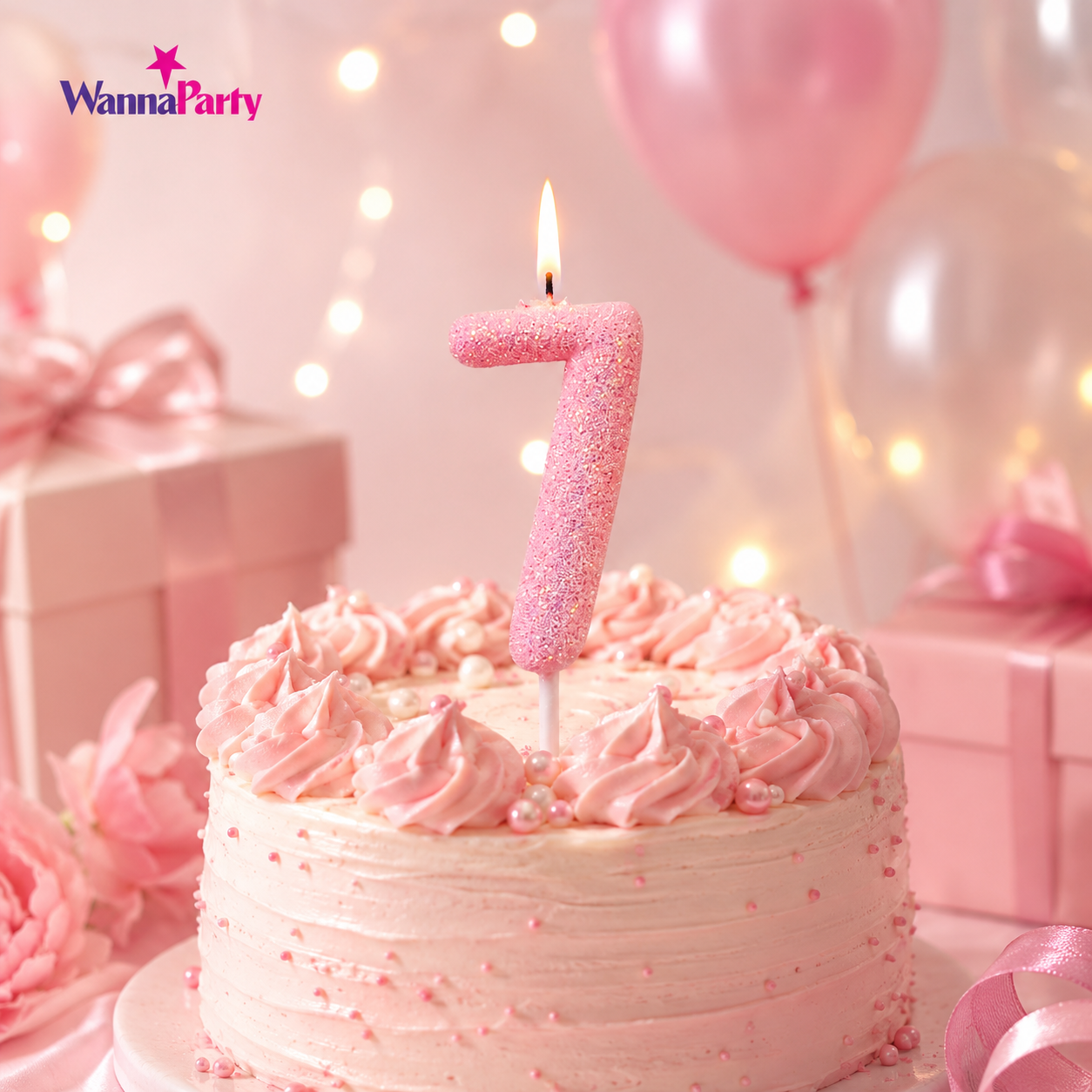 Glitter Designer Pink Candle Number 7 | Cake Candles