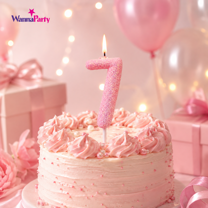 Glitter Designer Pink Candle Number 7 | Cake Candles