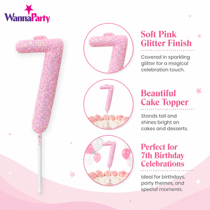 Glitter Designer Pink Candle Number 7 | Cake Candles
