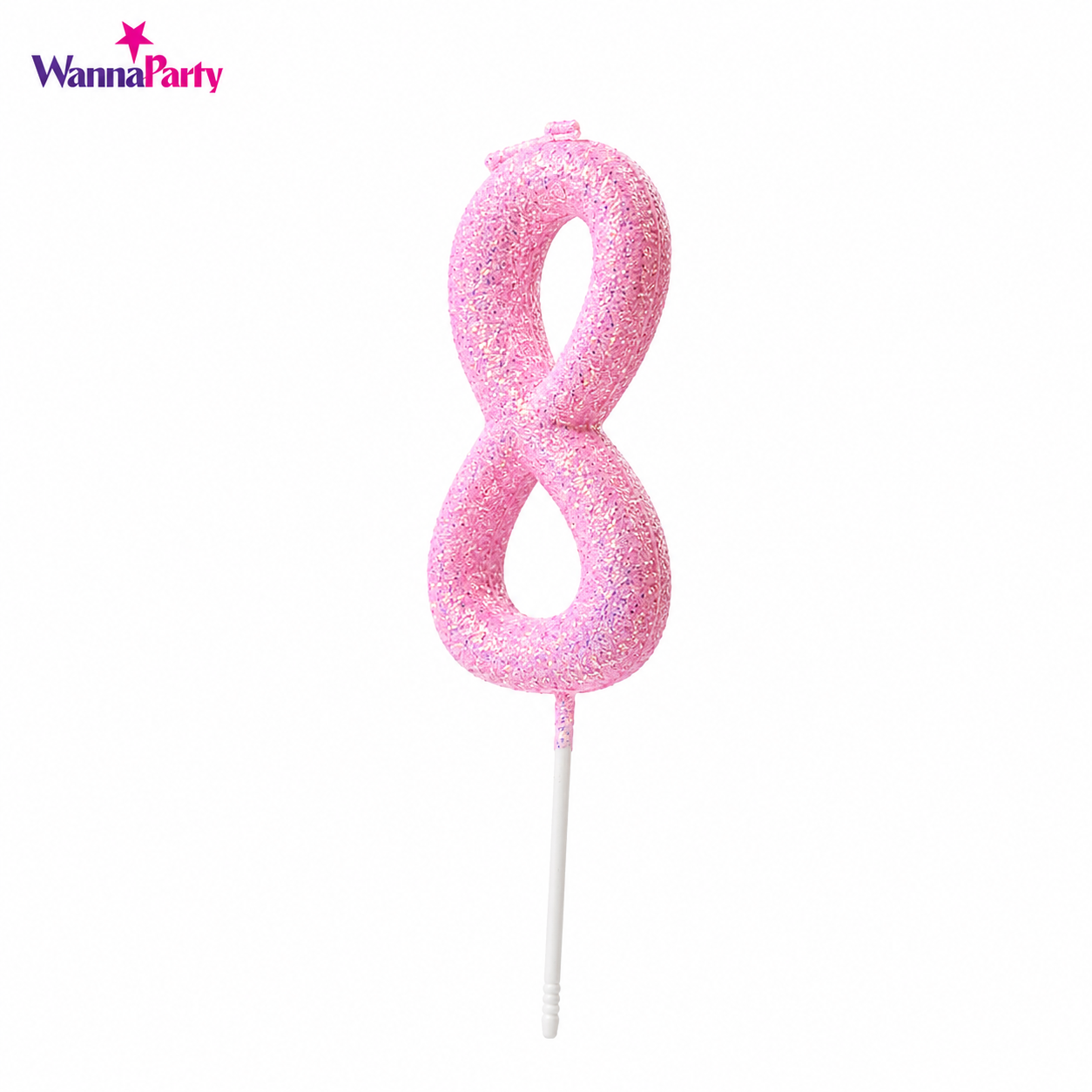 Glitter Designer Pink Candle Number 8 | Cake Candles