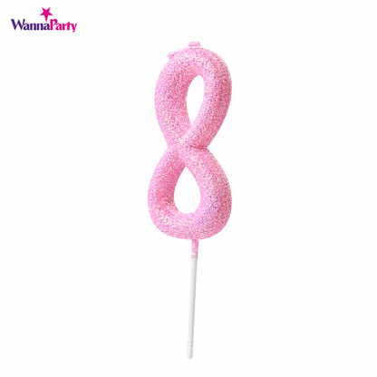 Glitter Designer Pink Candle Number 8 | Cake Candles