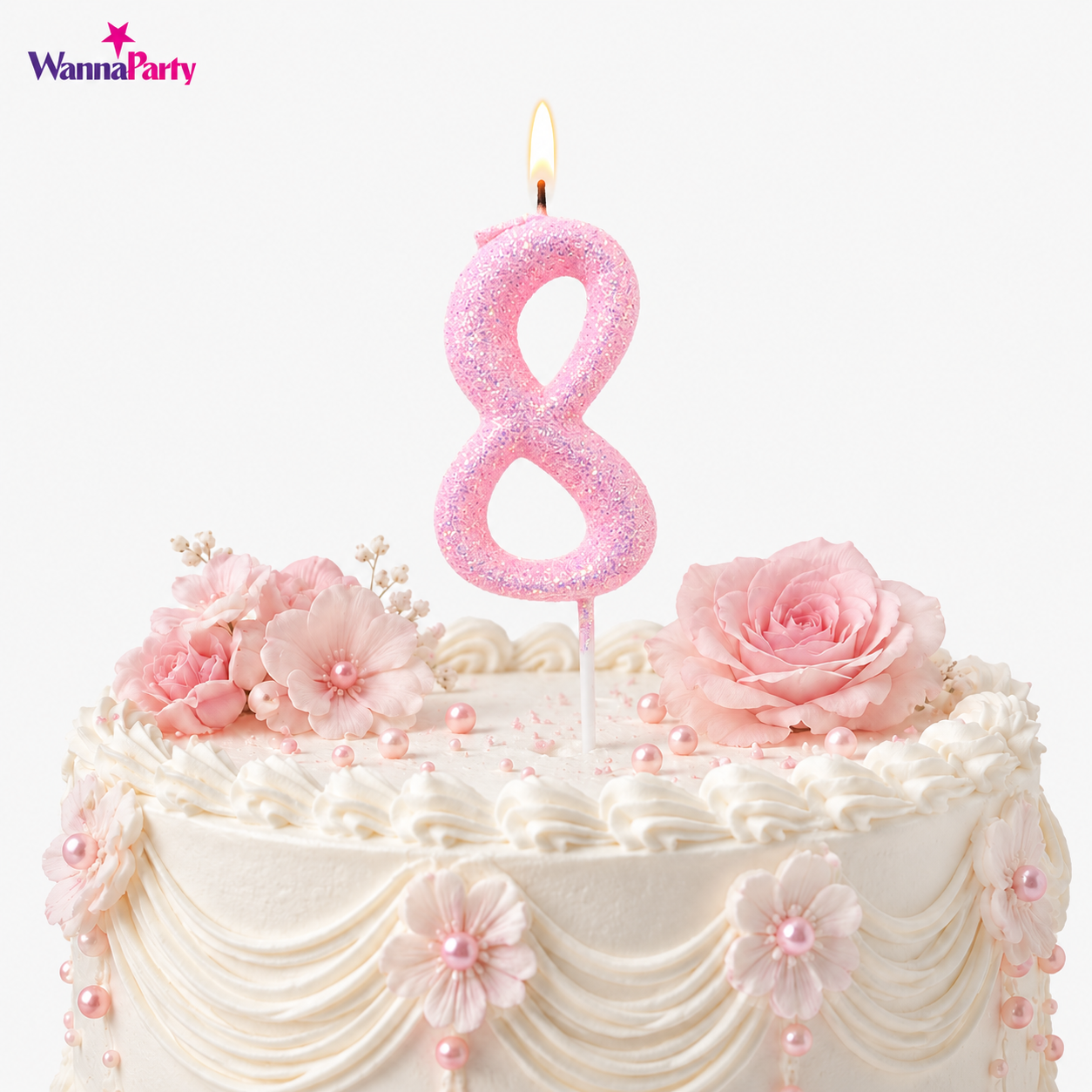Glitter Designer Pink Candle Number 8 | Cake Candles