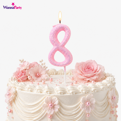 Glitter Designer Pink Candle Number 8 | Cake Candles