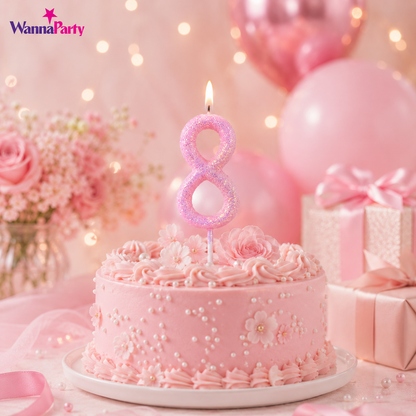 Glitter Designer Pink Candle Number 8 | Cake Candles