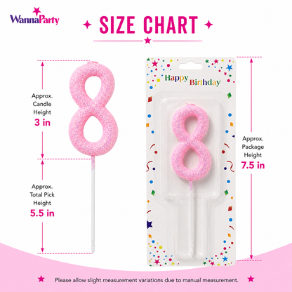 Glitter Designer Pink Candle Number 8 | Cake Candles