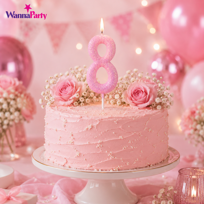 Glitter Designer Pink Candle Number 8 | Cake Candles